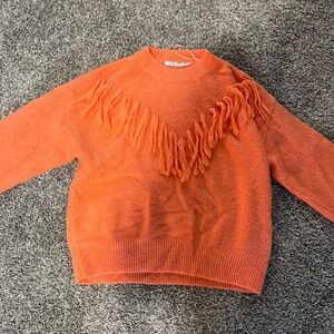ESQUALO Vibrant Orange Fringe Sweater